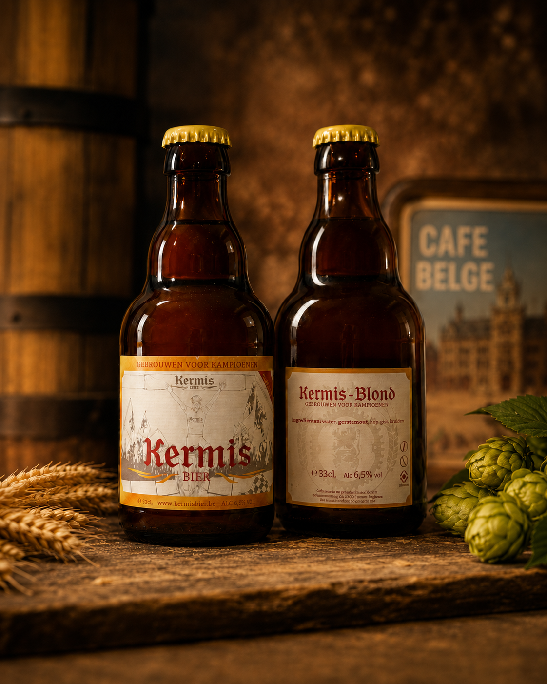 Front and back views of Kermis Blond bottles
